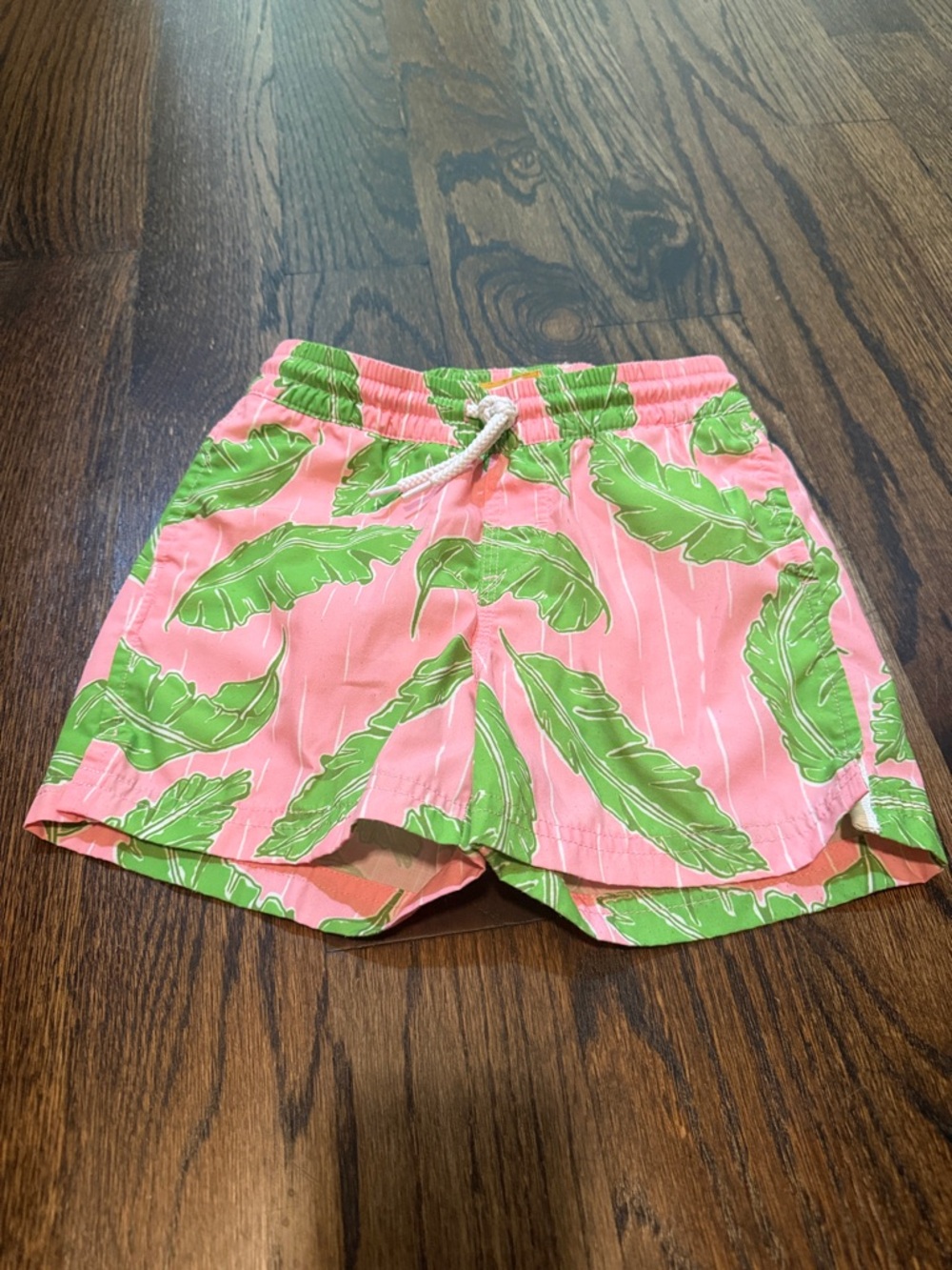 The Beaufort Bonnet Company Pink Swim Shorts with Green Leaf Print